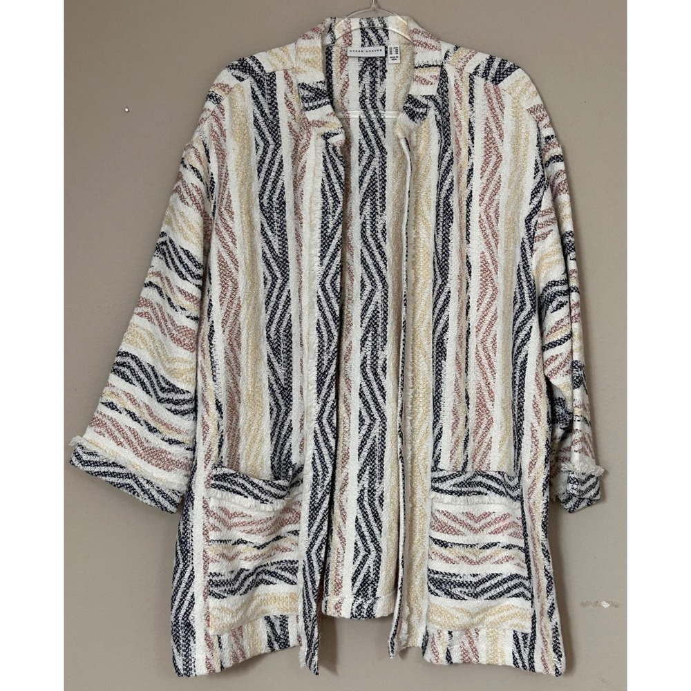 Susan Graver Women 22W Metallic Jacquard Open Front Cardigan Jacket A302643